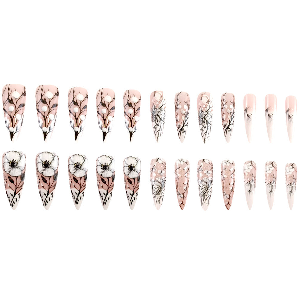 Women's Long Nail Art Patches Frost Flower Snow Set - Easy Nail Decor