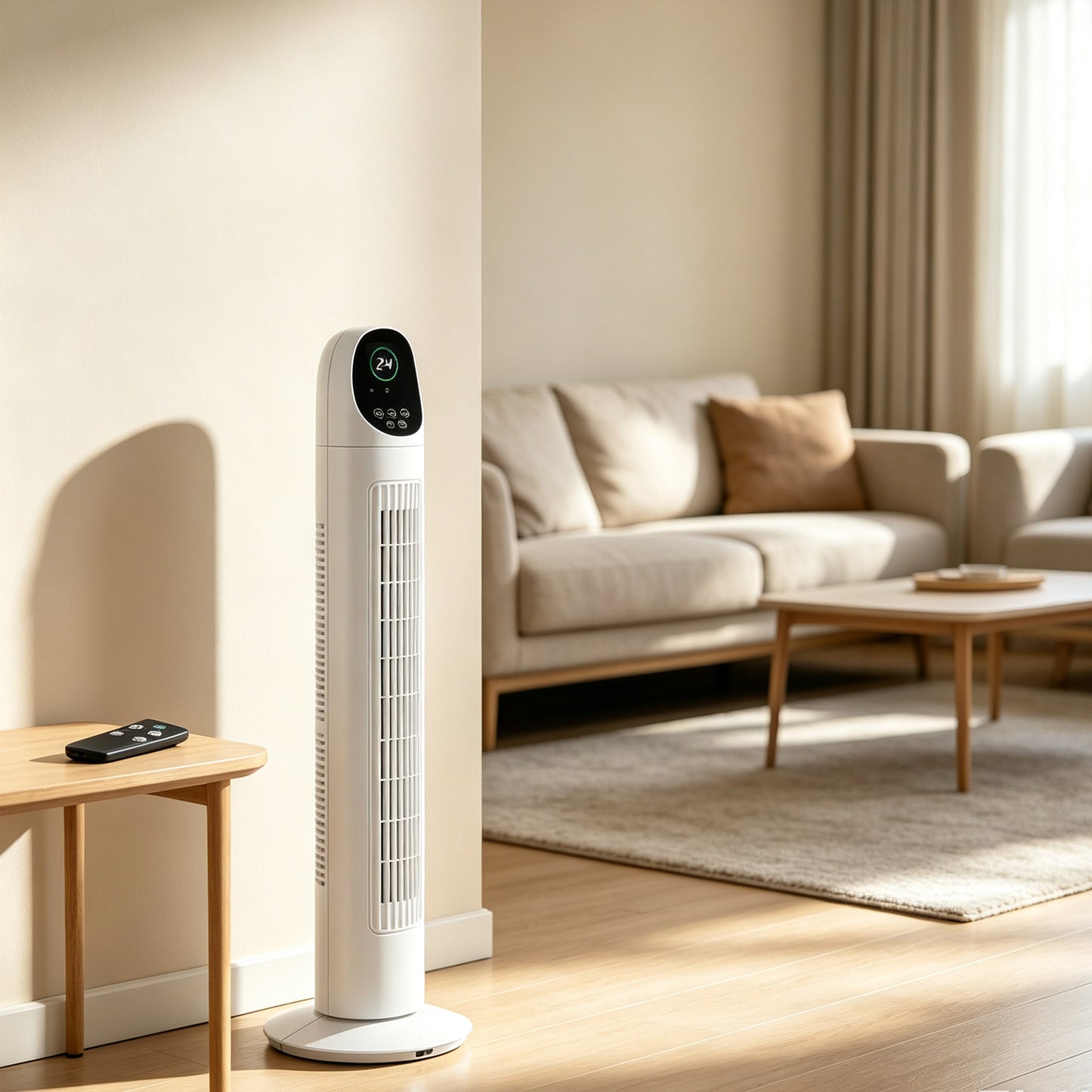 34 Inch Tower Fan with Remote Control and Digital LED Display - Quiet Space-Saving Floor Fan for Indoor Home and Bedroom Cooling