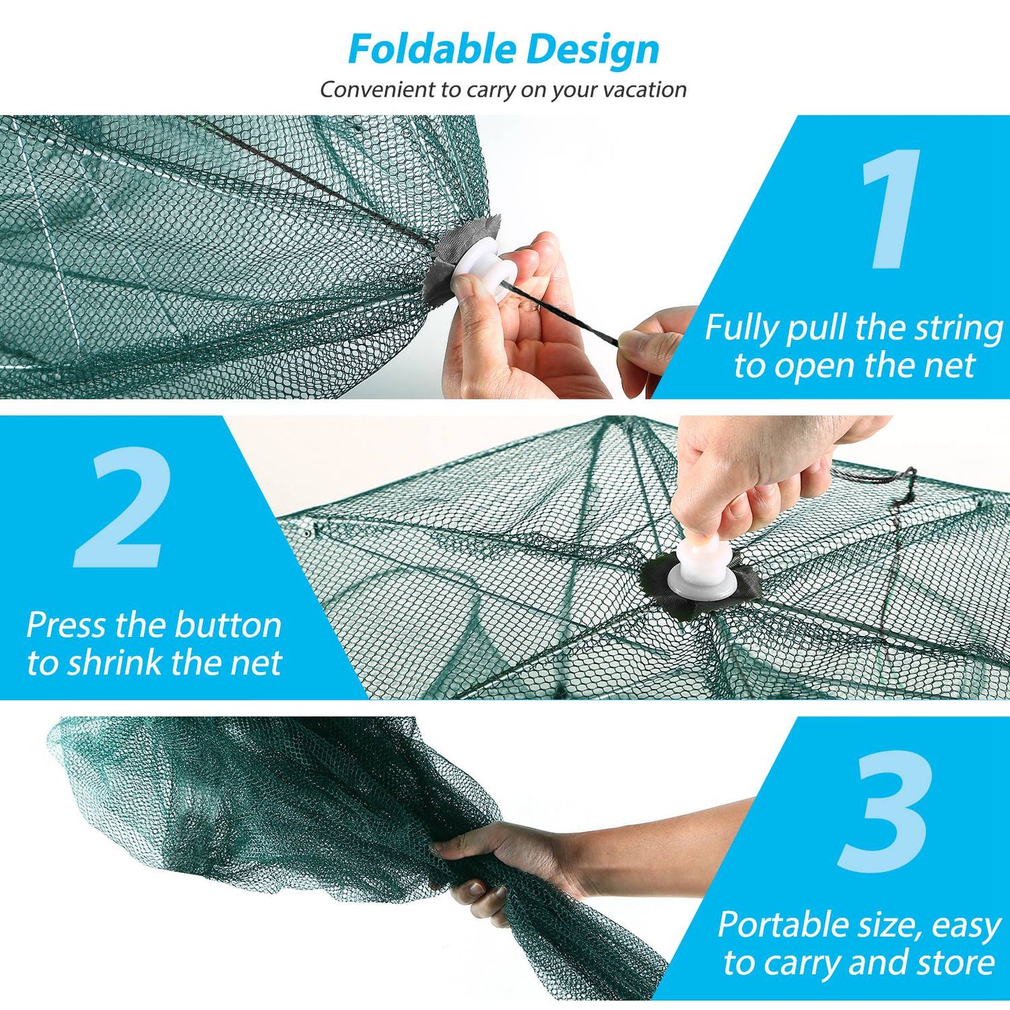 Portable Fishing Trap Net - Foldable Bait Catcher for Shrimp, Crab, Minnow