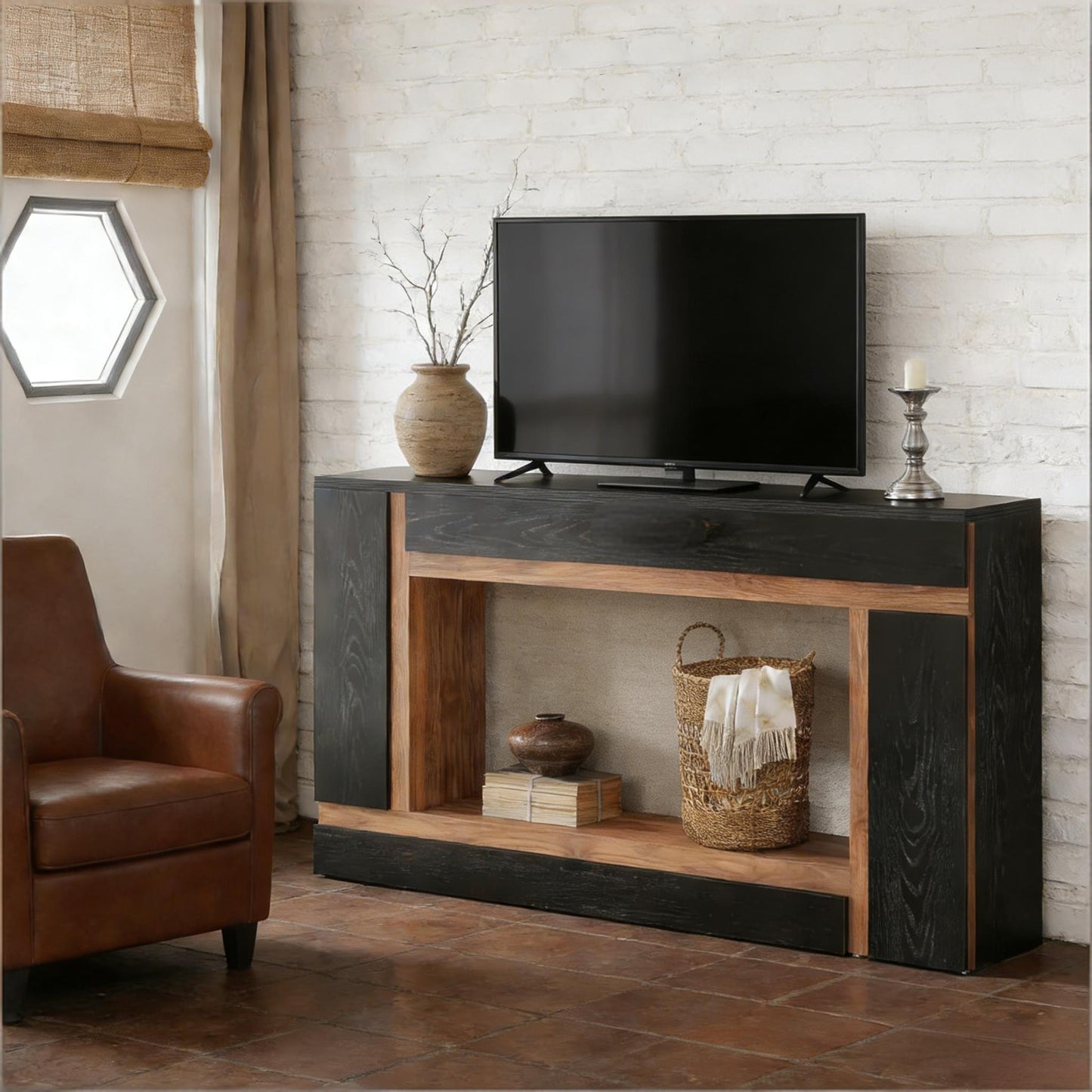 Rectangular Console Table with Walnut Black Finish - 63 Inch
