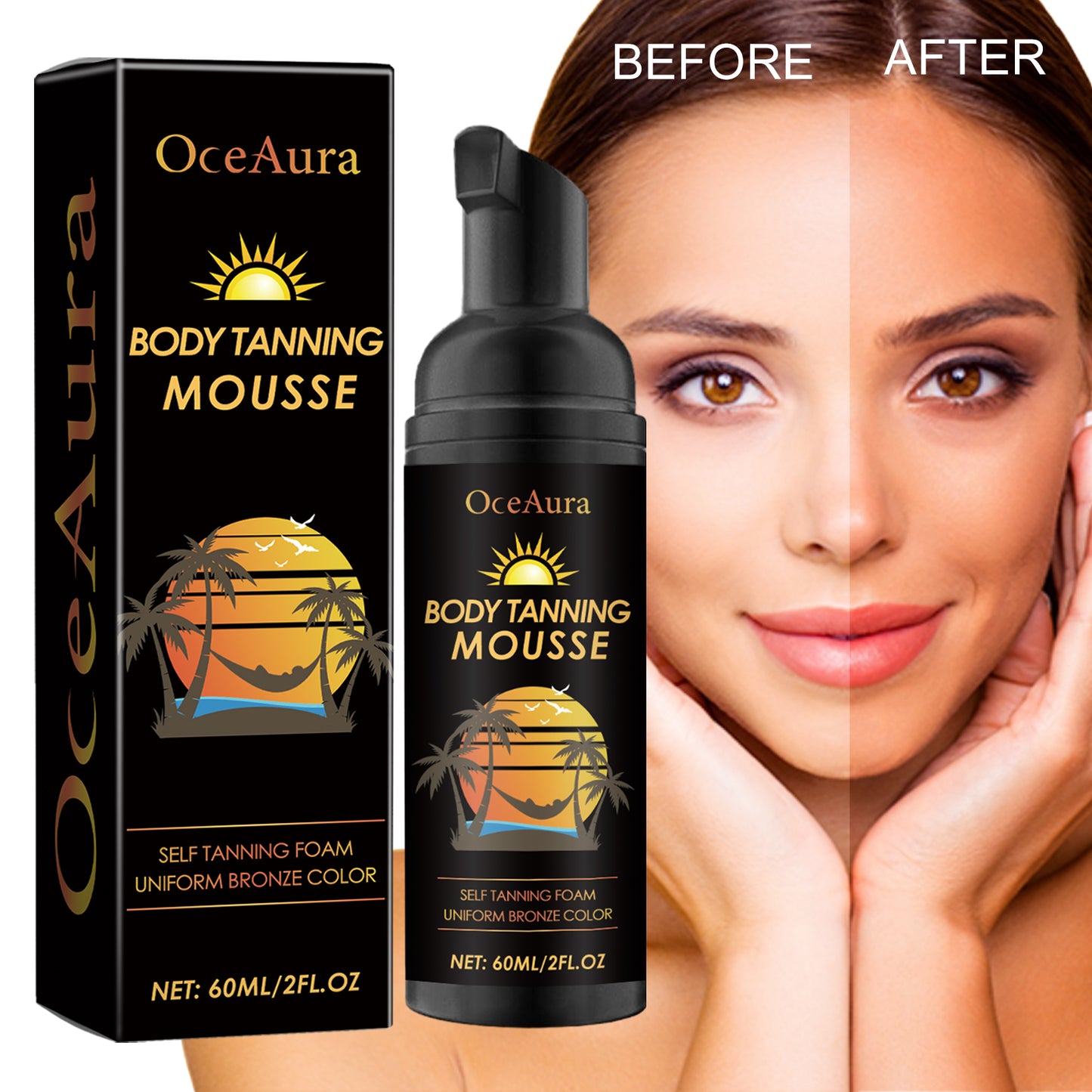 Natural Self-Tanning Mousse - 60ml Moisturizing Sunless Body Tanner