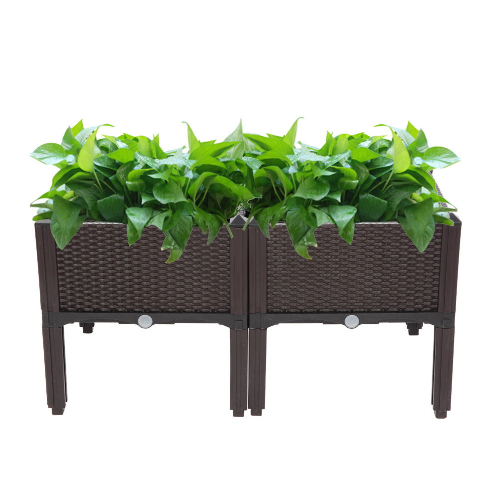 2PCS Brown Injection Molded Planting Box Garden Planter with Rattan Pattern
