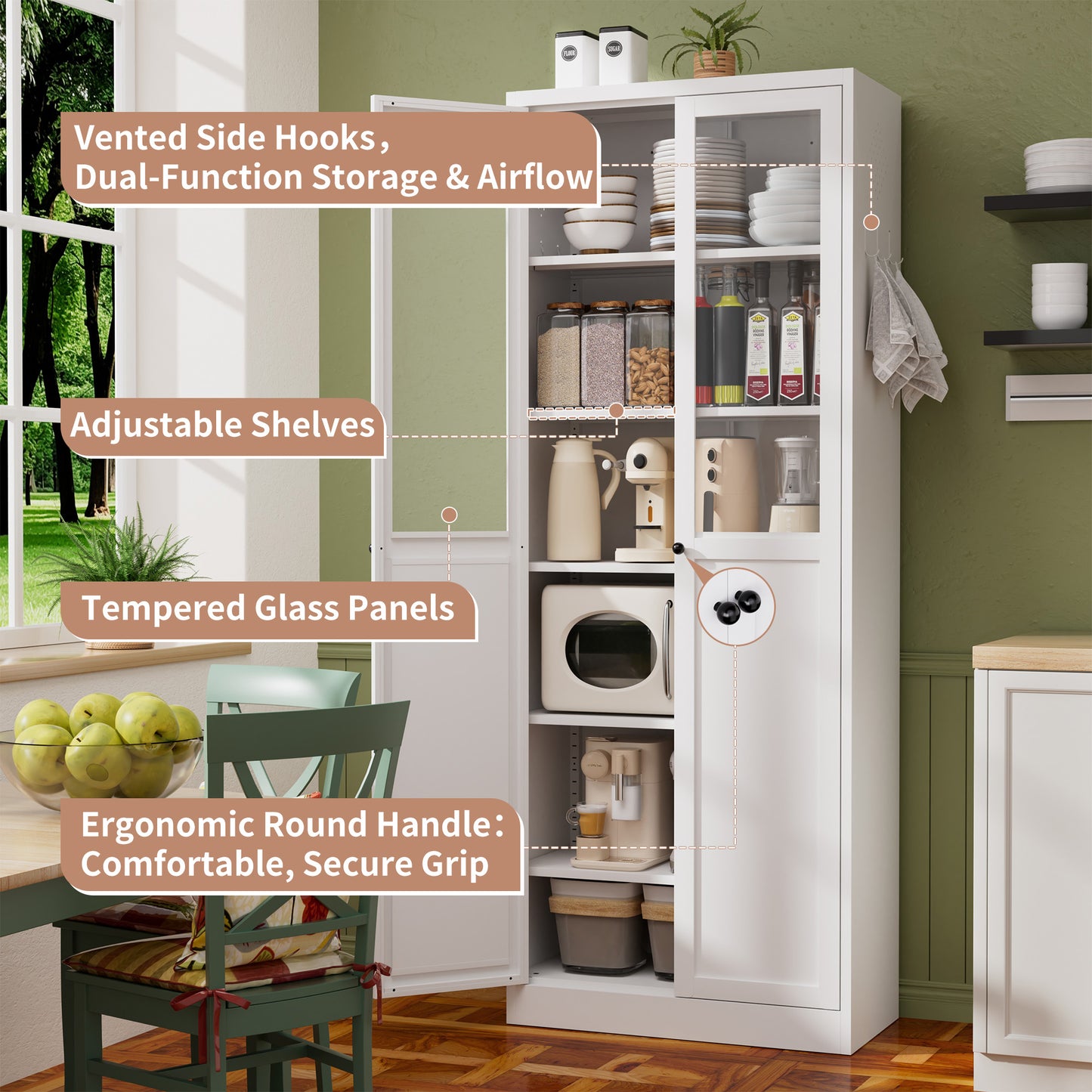 72 Metal Kitchen Pantry Cabinet With Doors & Shelves, Tall Heavy-Duty