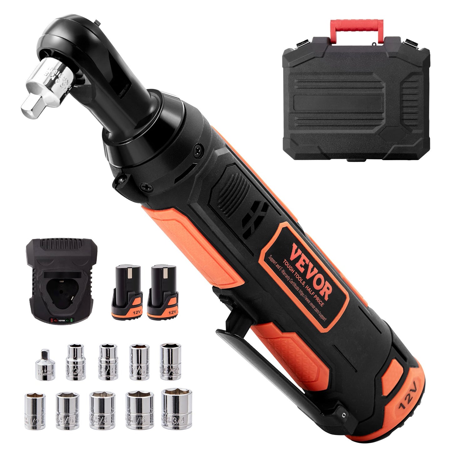 Cordless Electric Ratchet Wrench Set 12V 33 ft-lb Power Tool with 2 Batteries & 10 Sockets