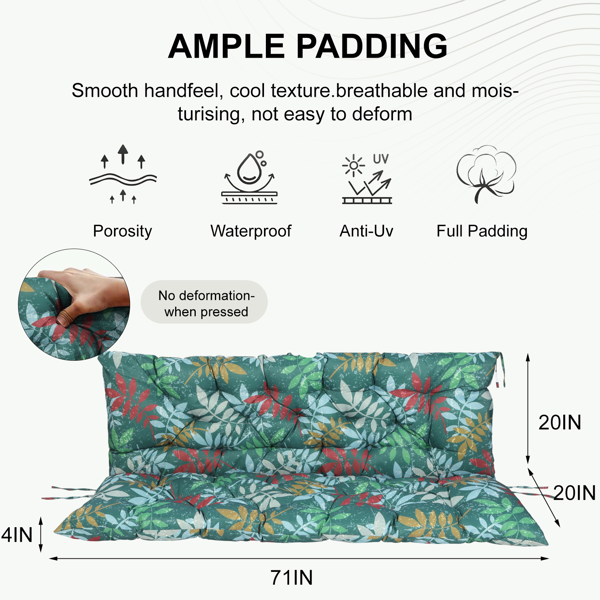 Outdoor Swing Cushions 70 Inch Waterproof 4-Inch Thick Seat Replacement with Backrest & Ties