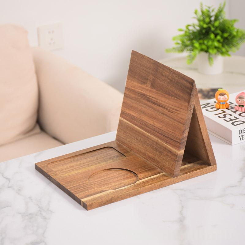 Solid Wood Triangular Bookend with Cup Coaster - Natural Finish