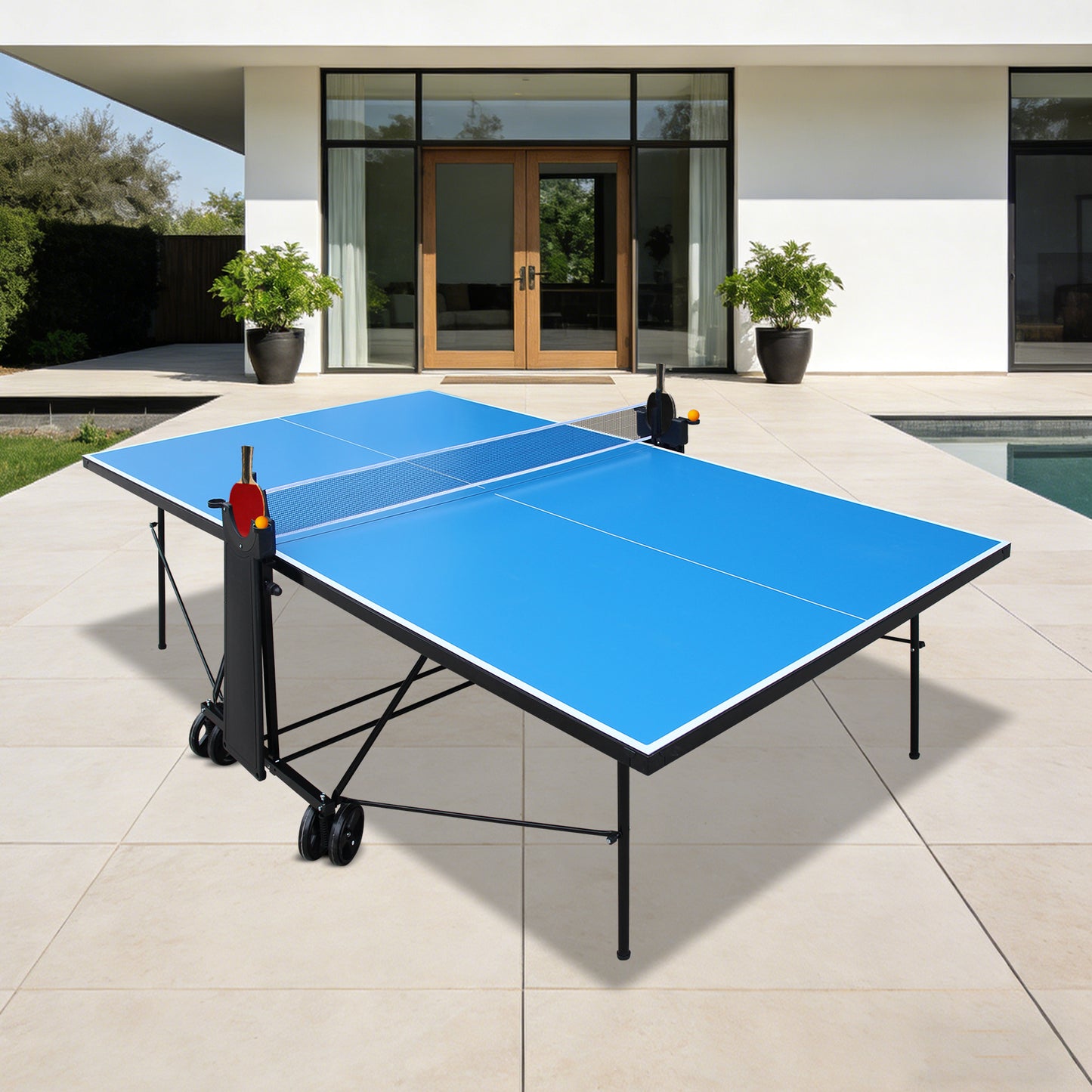 Competition Grade Foldable Outdoor Table Tennis Table Set - Blue