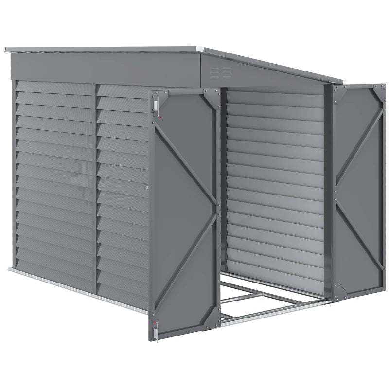 Outdoor Storage Shed 4.6x9 ft Metal Lean-To with Foundation Kit Lockable Doors Gray