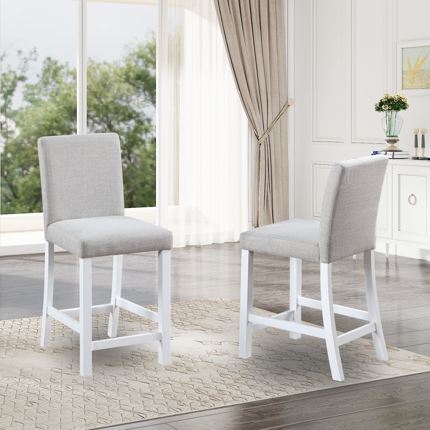 Counter Height Chairs Set for 4 - Padded Seat, White & Gray
