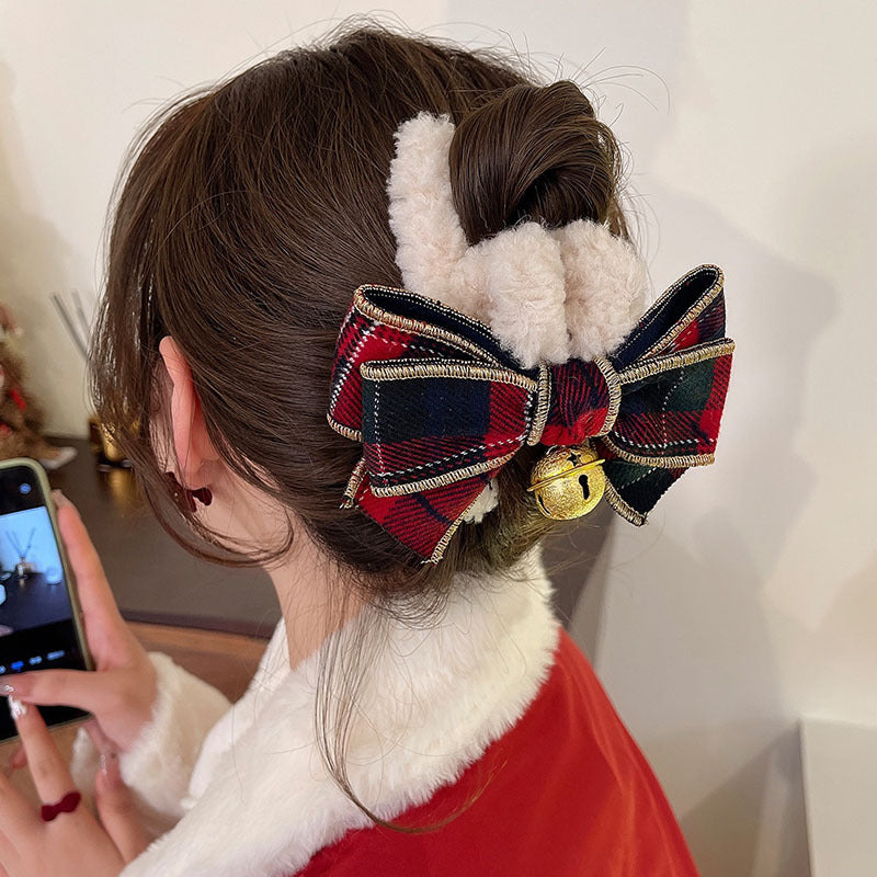 Christmas Bell Hair Clip with Bow - Women's Fashion Accessory