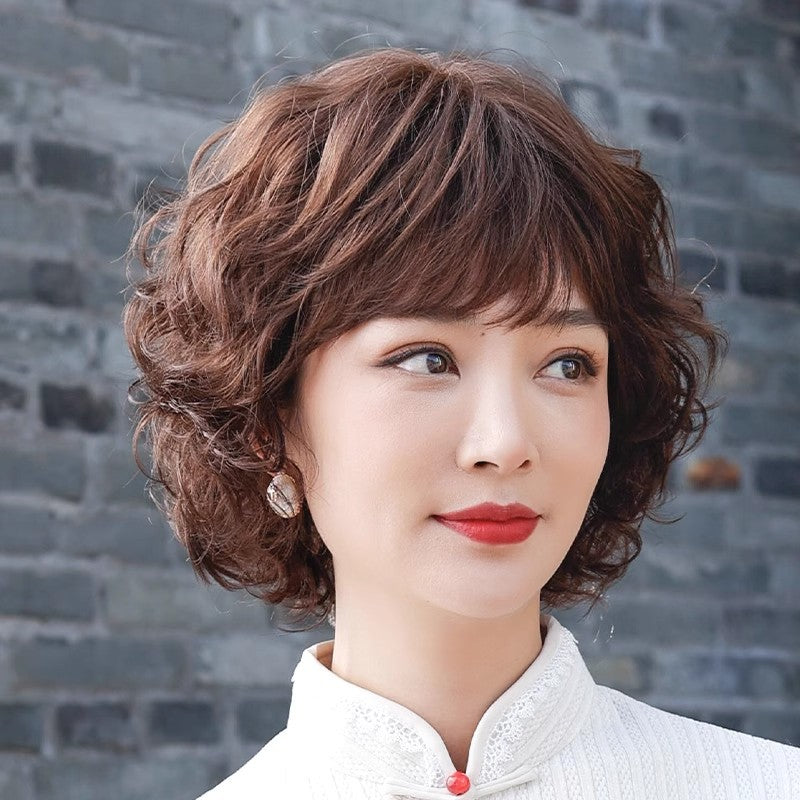 Full-Head Short Curly Human Hair Wig for Women - Fluffy & Breathable