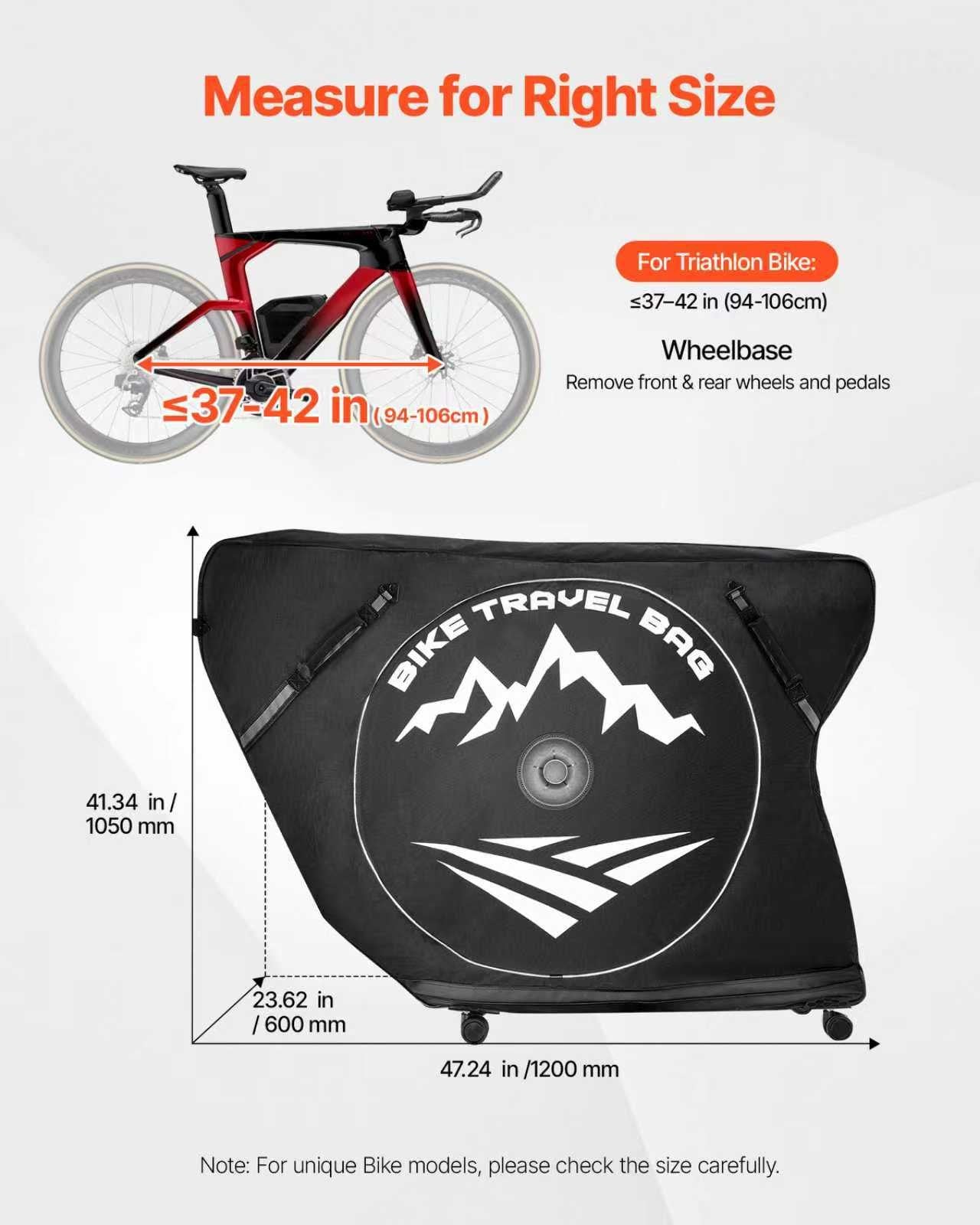 Triathlon Bike Travel Bag with TSA Lock & Dual Zippers – Bicycle Transport Case for 37-42 Inch Wheelbase