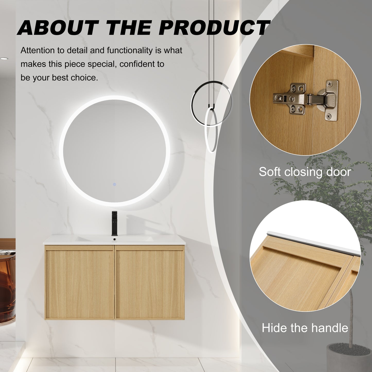 36" Wall-Mounted Bathroom Vanity with Sink - Light Oak