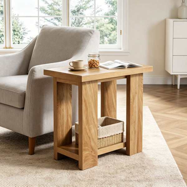 Durable Farmhouse End Table with Ample Storage - 27.56"L