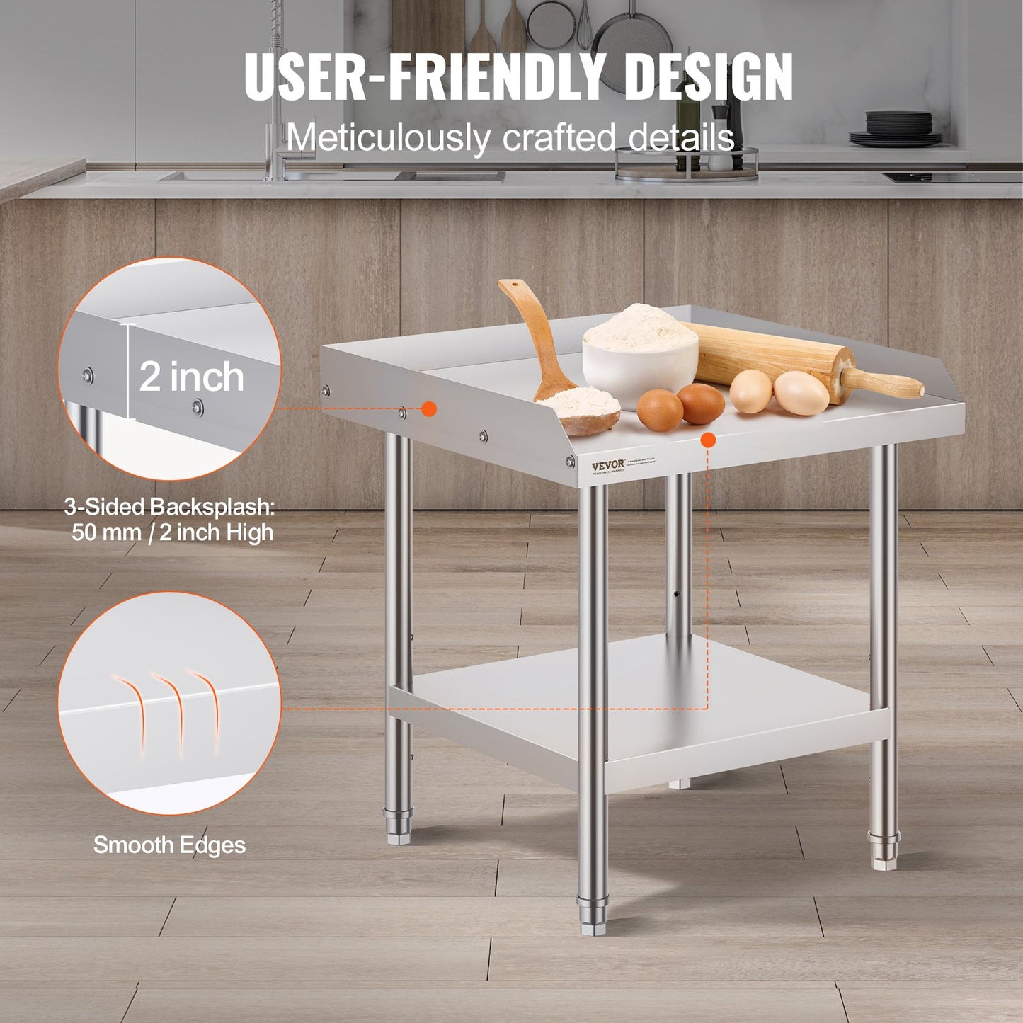 Heavy Duty Stainless Steel Prep Work Table - 24 x 24 x 26 Inch