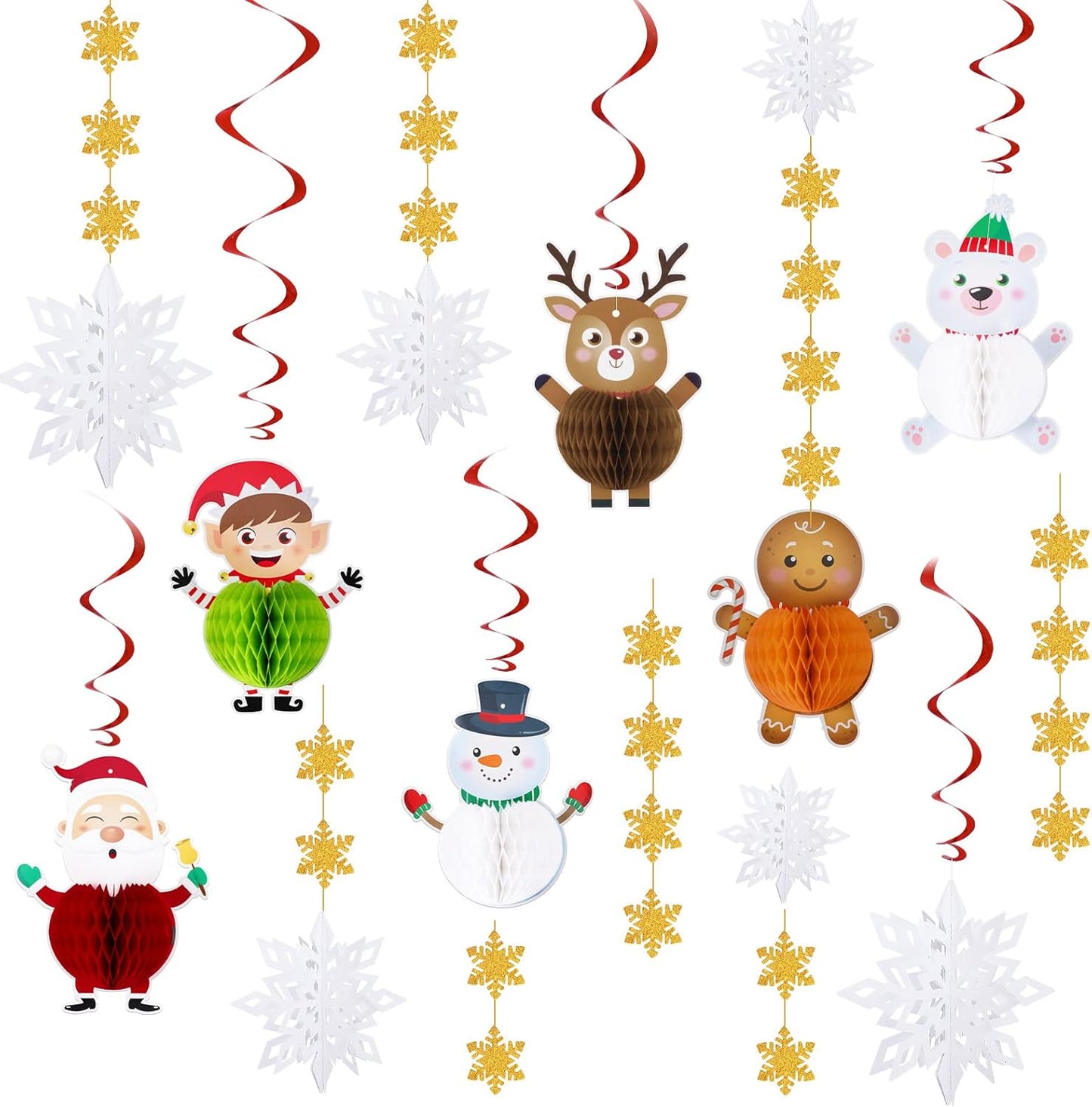 Christmas Honeycomb Ball Ornament Set - 6 Honeycomb Balls & Snowflakes