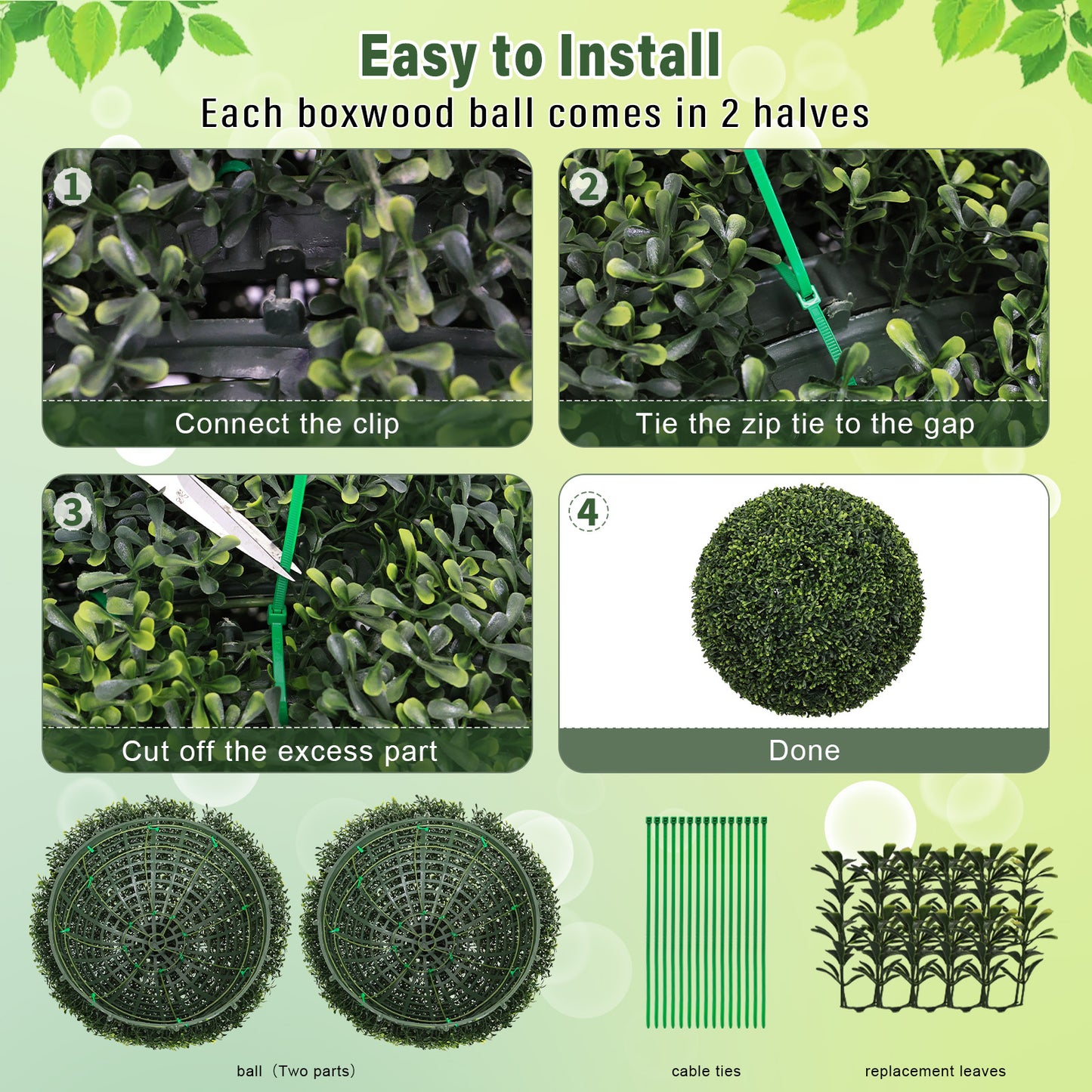 18.5-Inch Artificial Boxwood Topiary Balls - 2pcs Set - Green