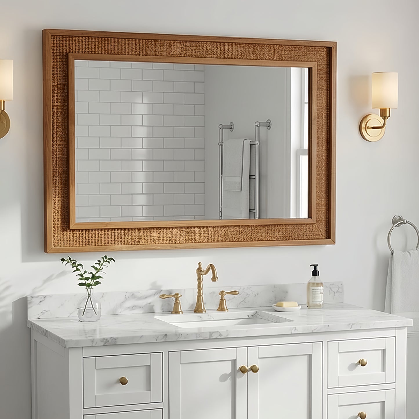 Rattan Rectangle Decorative Mirror - Yellowish Brown 24"x36"