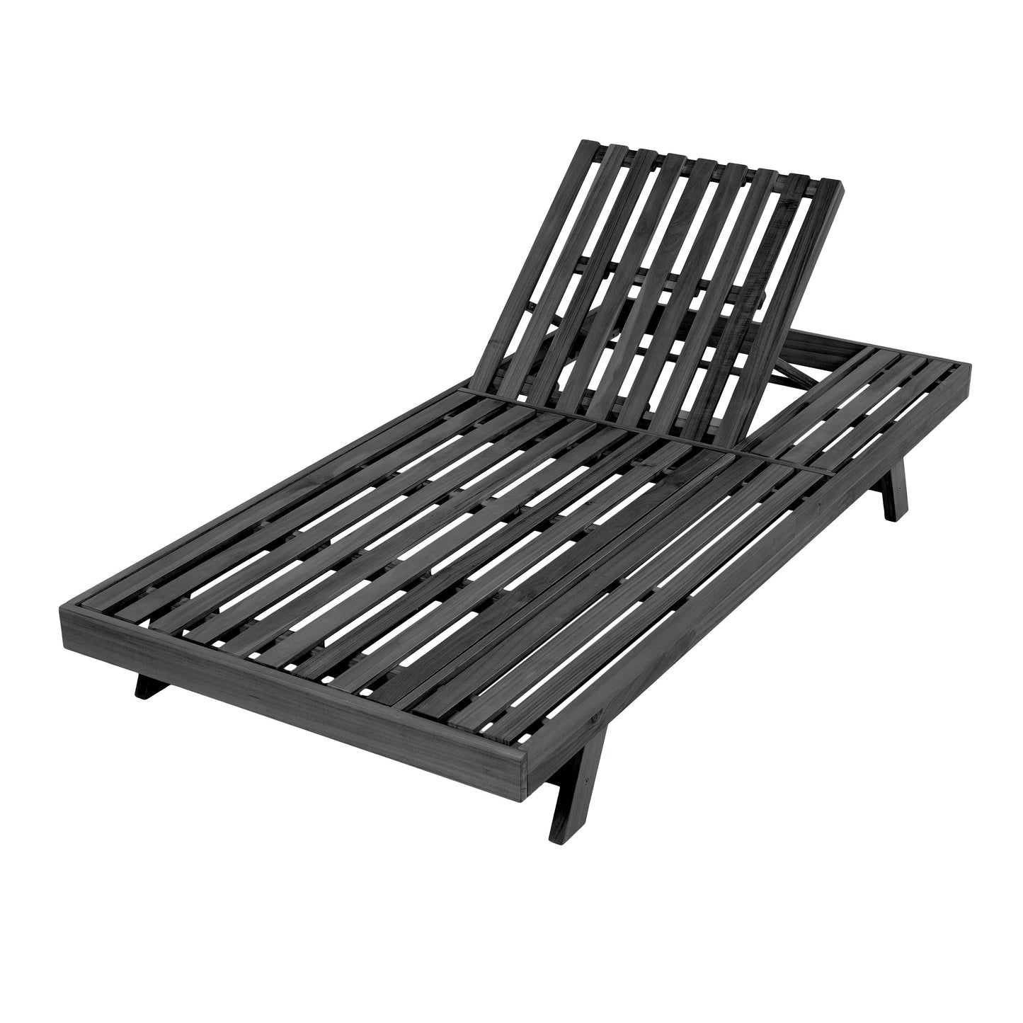 Acacia Wood Foldable Lounge Chair with Adjustable Backrest - Black
