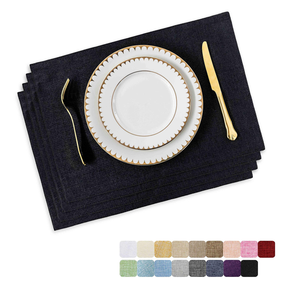 Solid Color Double-Layer Linen Placemat Heat-Insulating Non-Slip 33x48cm