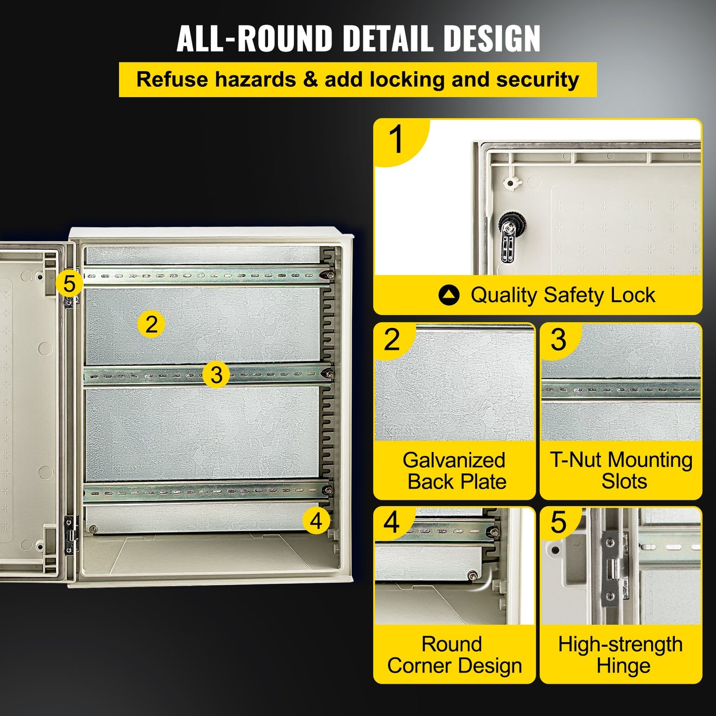 Outdoor Electrical Junction Box 20x16x8 Inches Waterproof Fiberglass Enclosure - Gray