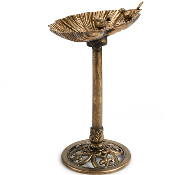 Antique Bronze Resin Bird Bath with Shell Edge and Solar Fountain - Outdoor Garden Decor