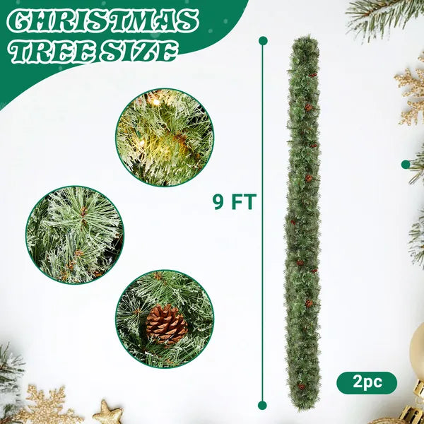 Pre-Lit Snow Flocked Christmas Garland - 2 Pack, 9FT with 200 Lights