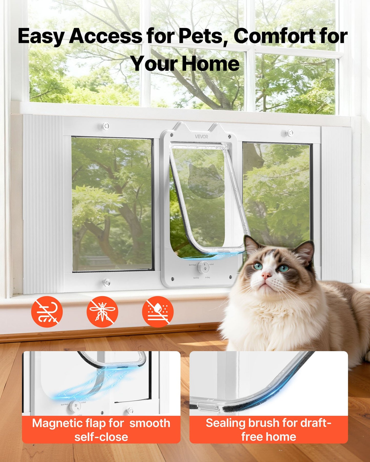 Adjustable Cat Window Door with Lock Modes Aluminum Frame Weatherproof Glass