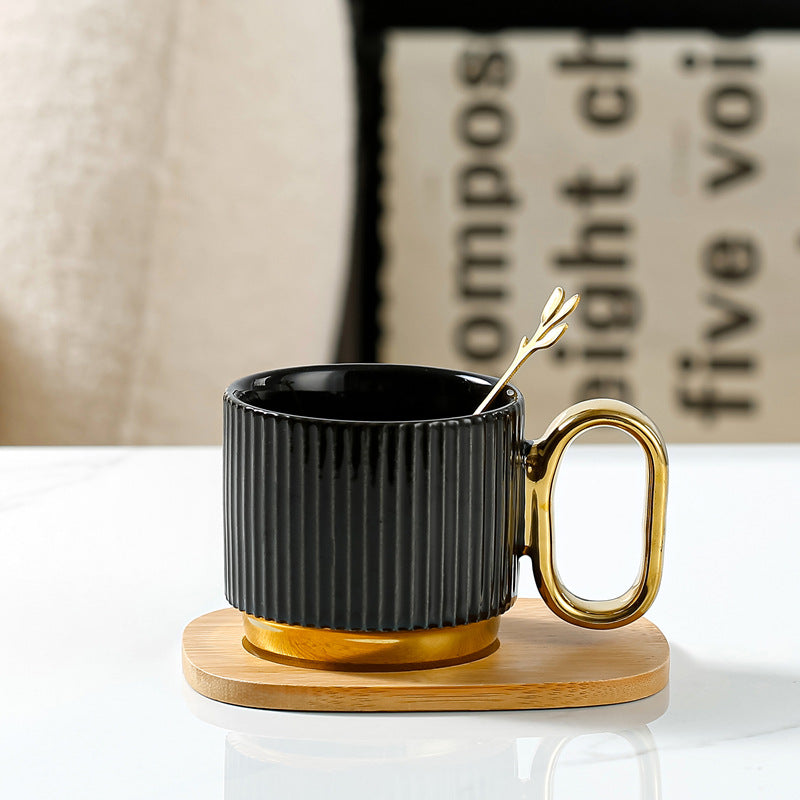 Ceramic Coffee Mug Set with Wooden Coaster and Spoon - Multiple Colors & Capacity