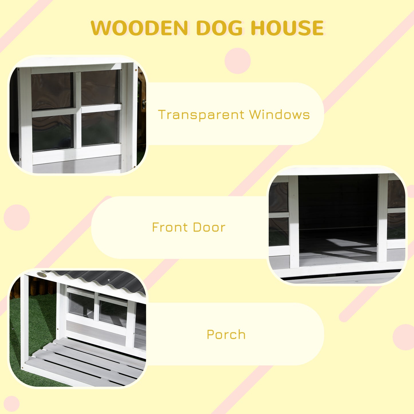 Wooden Dog House with Porch and Tilt Roof for Medium Large Dogs - Outdoor Pet Shelter