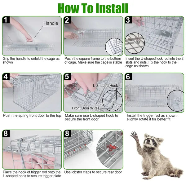 Humane Cat Trap Cage with Waterproof Cover - Collapsible Design