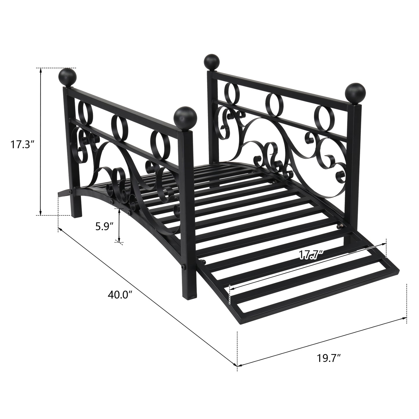 Metal Garden Bridge Outdoor Patio Pond Bridge with Powder-Coated Finish and Security Guardrail - Black