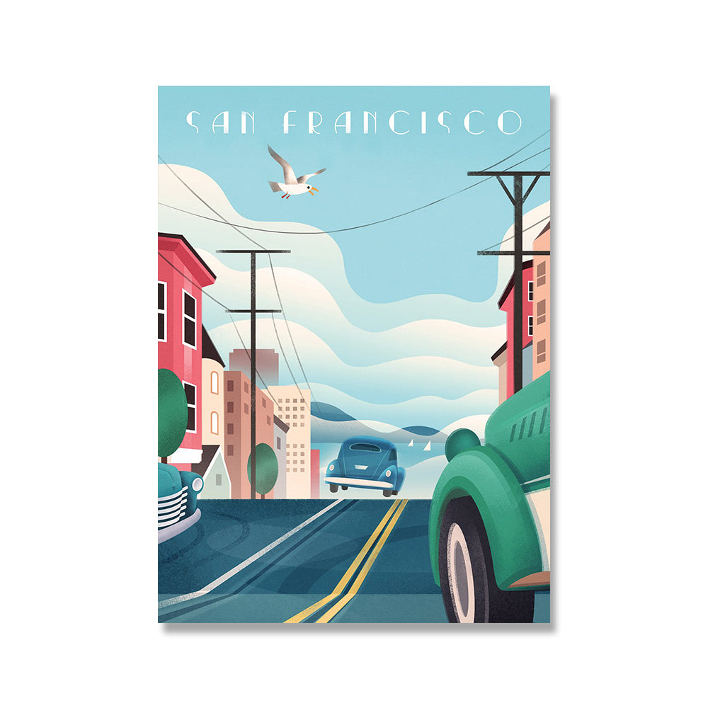 Scenic Spots Retro City Canvas Wall Art - Modern Decorative Painting
