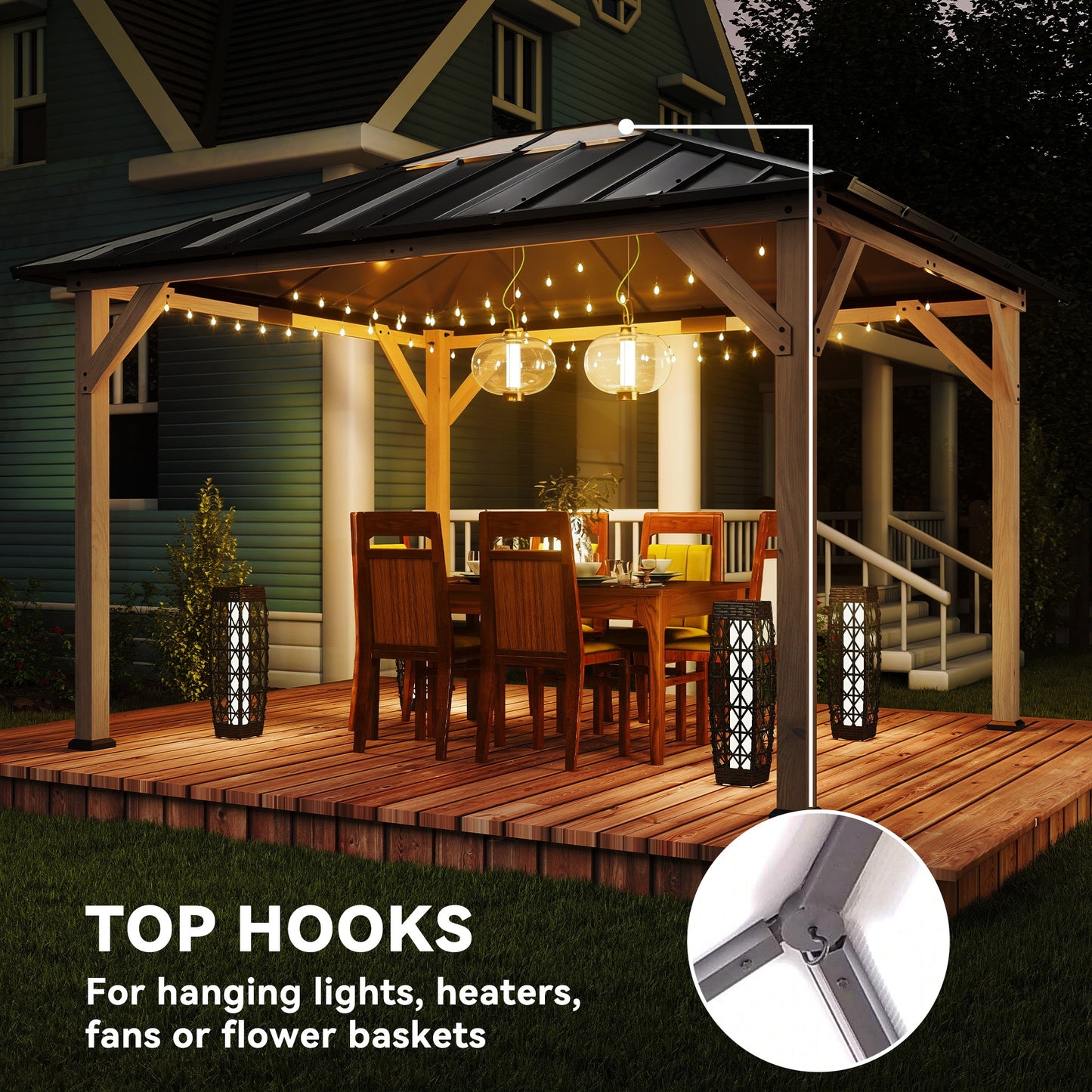 10' x 12' Hardtop Gazebo with Galvanized Steel Roof - Light Walnut