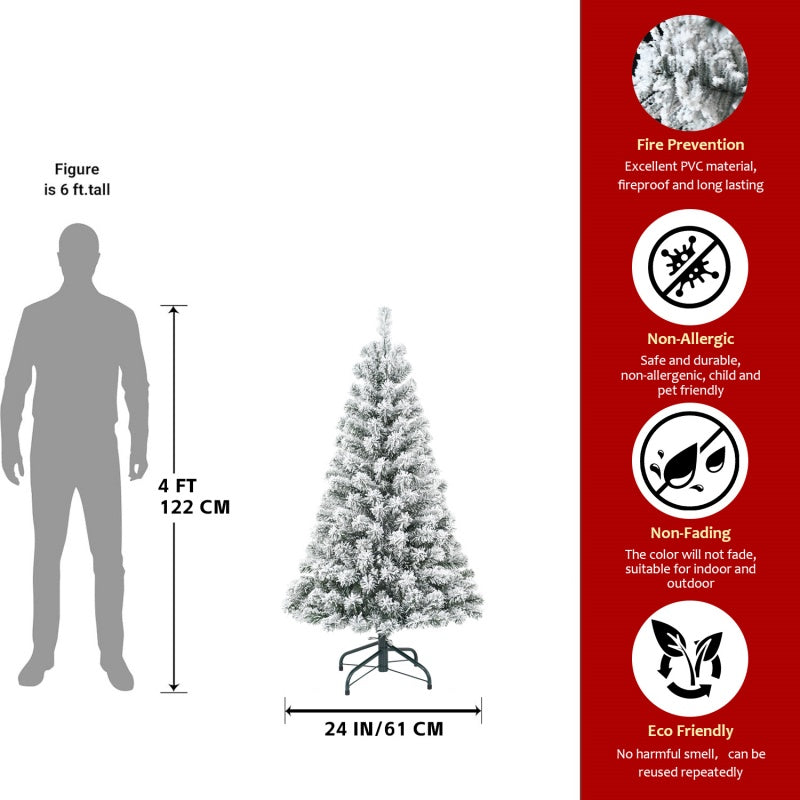 4ft Snow Flocked Artificial Christmas Tree with Foldable Base