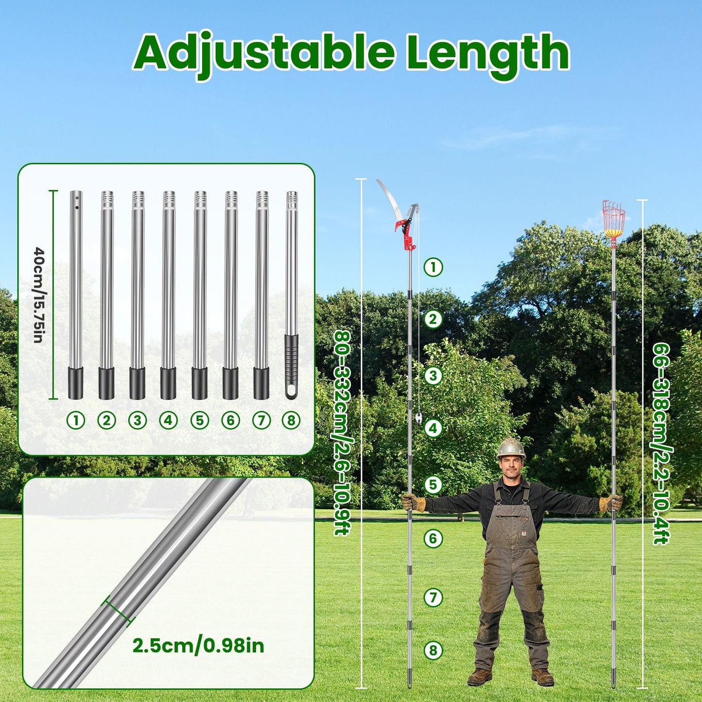 2-in-1 Extendable Pole Saw & Fruit Picker Garden Tool Set