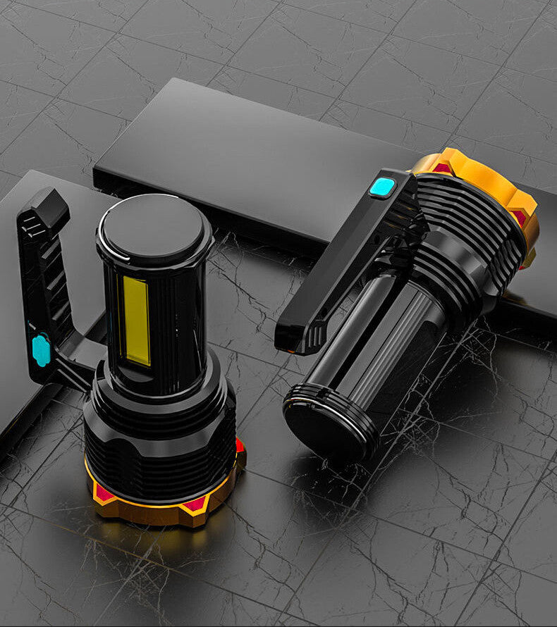 Rechargeable COB LED Torch Flashlight Spotlight Camping Work Light - Black