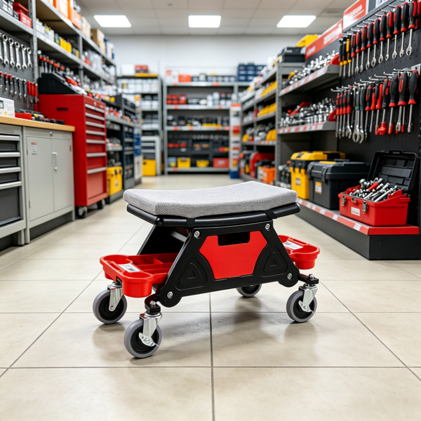 Heavy Duty Mechanical Rolling Stool with Tool Trays & 300 LBS Capacity