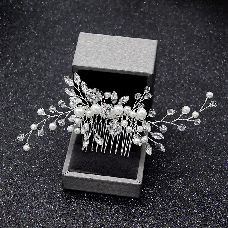 Pearl Hair Comb with Diamond Details, Handmade