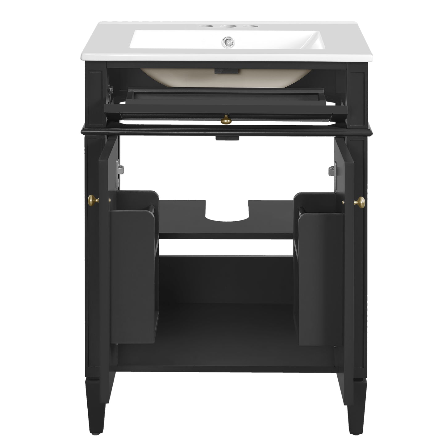 24" Black Bathroom Vanity with Soft-Close Doors & Storage
