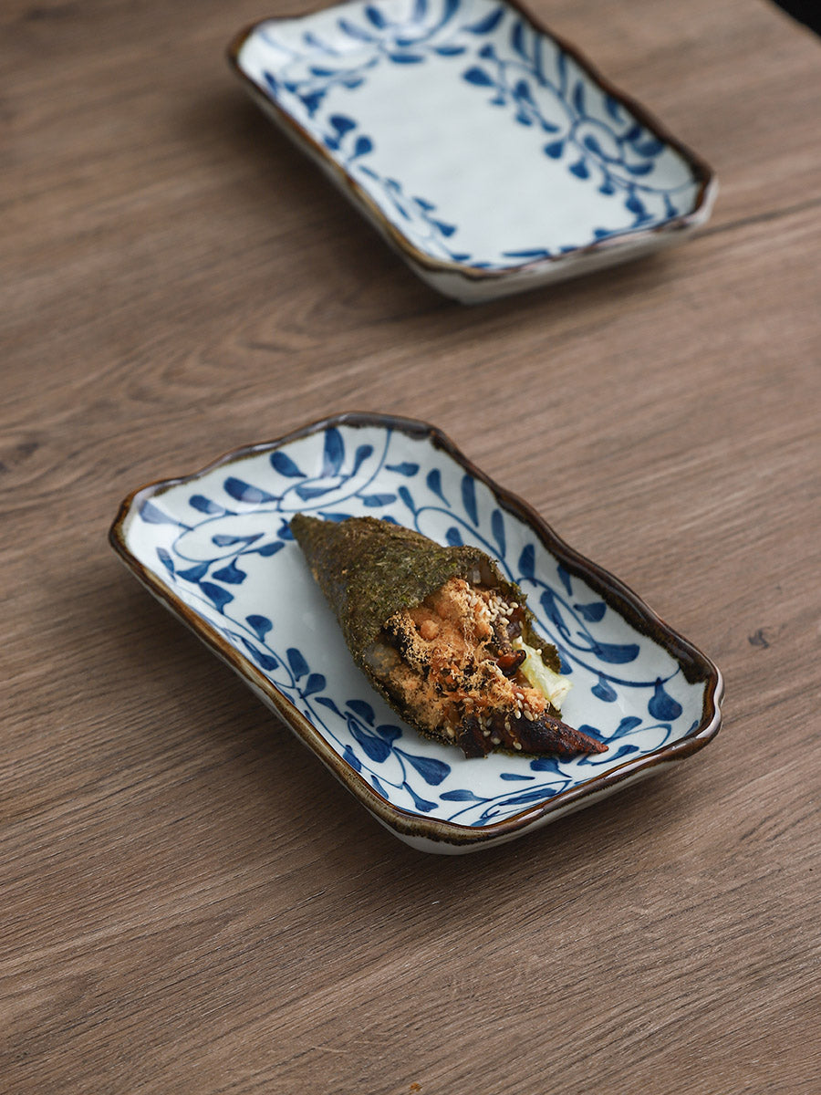 Ceramic Rectangular Corner Plate - Shallow 7.8-Inch Lotus Mouth Dining Dish Set