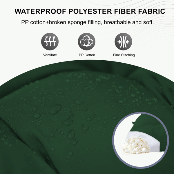 60-Inch Waterproof Outdoor Swing Cushion with Backrest - Dark Green