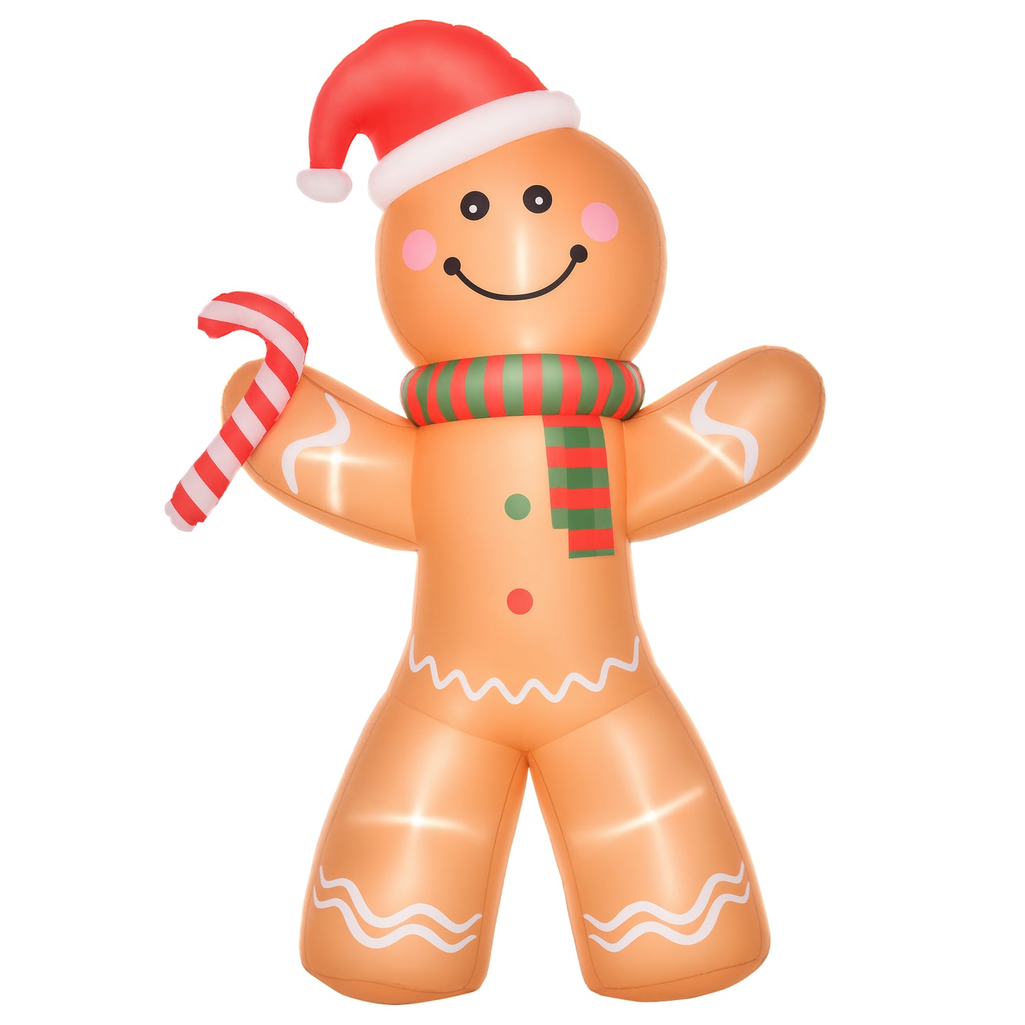 8ft Inflatable Gingerbread Man with Candy Cane - LED Lights