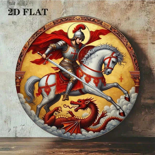 Vintage St. George Metal Tin Sign - Knight Slaying Dragon