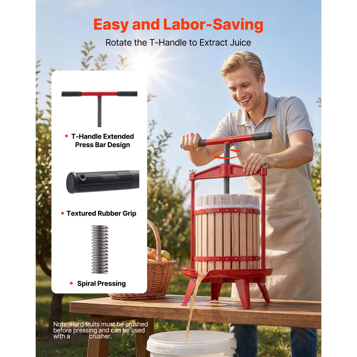 Fruit Wine Press 4.75Gal Manual Juicer with Beech Wood Basket & Filter Bags