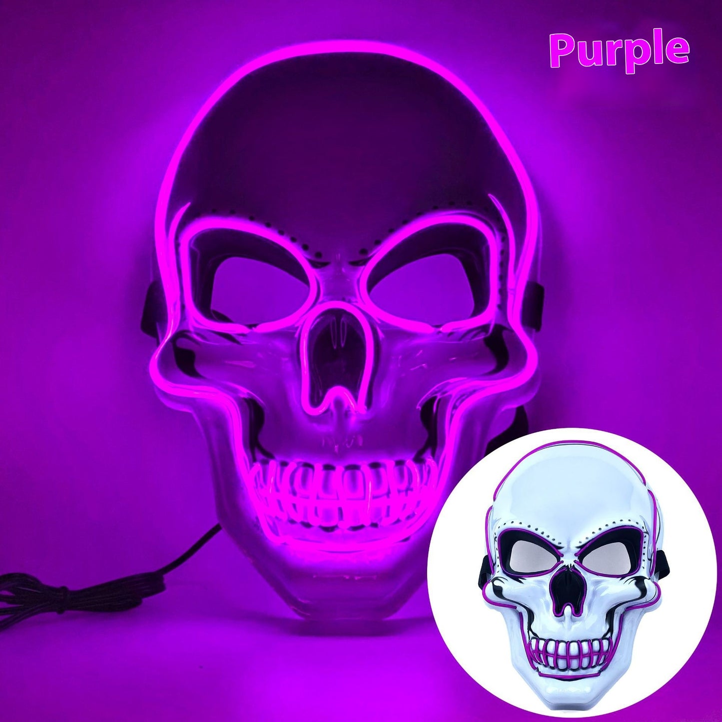 White Skull LED Mask Luminous Party Mask with Battery Operated Lighting