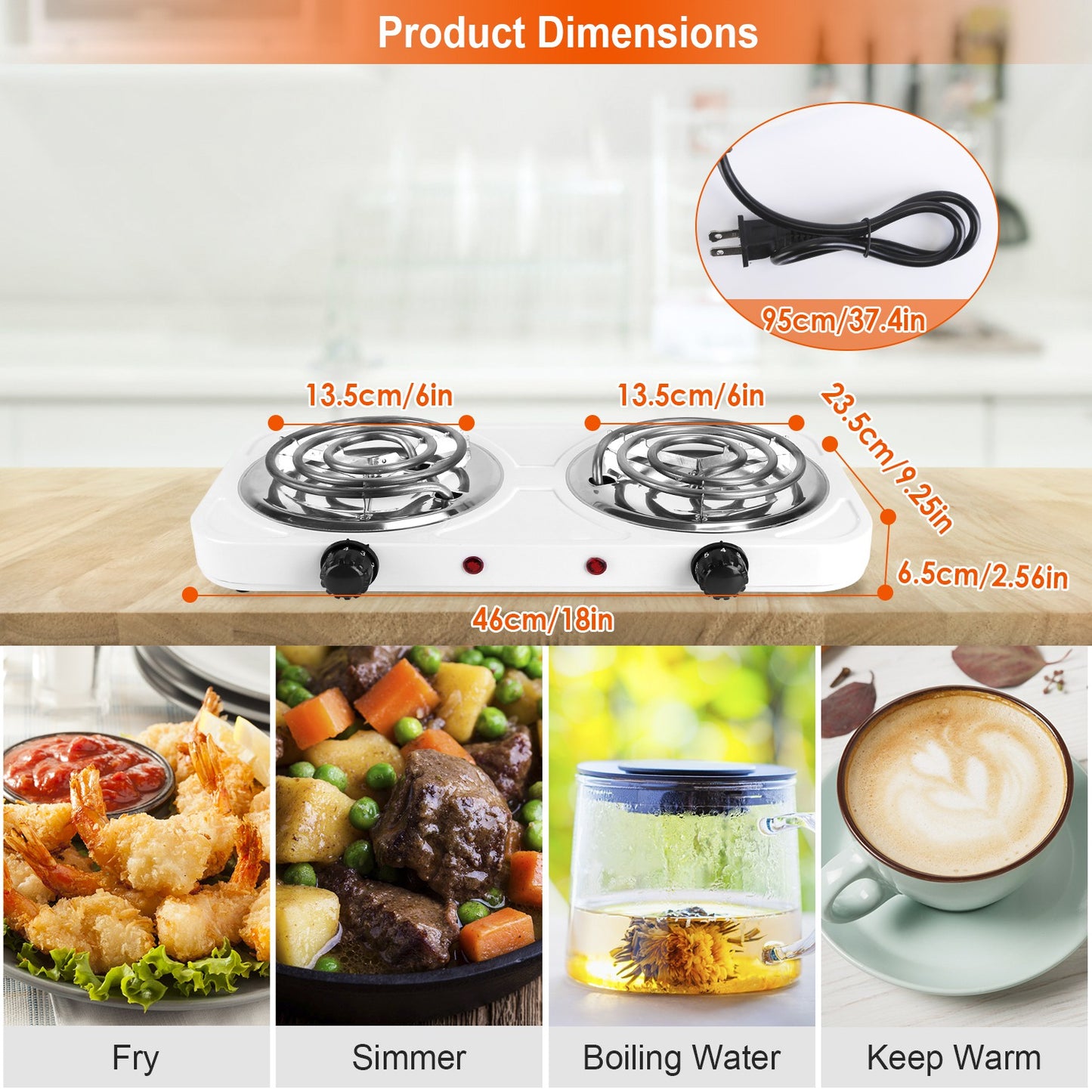 2000W Electric Double Burner Hot Plate - Portable Cooking Stove