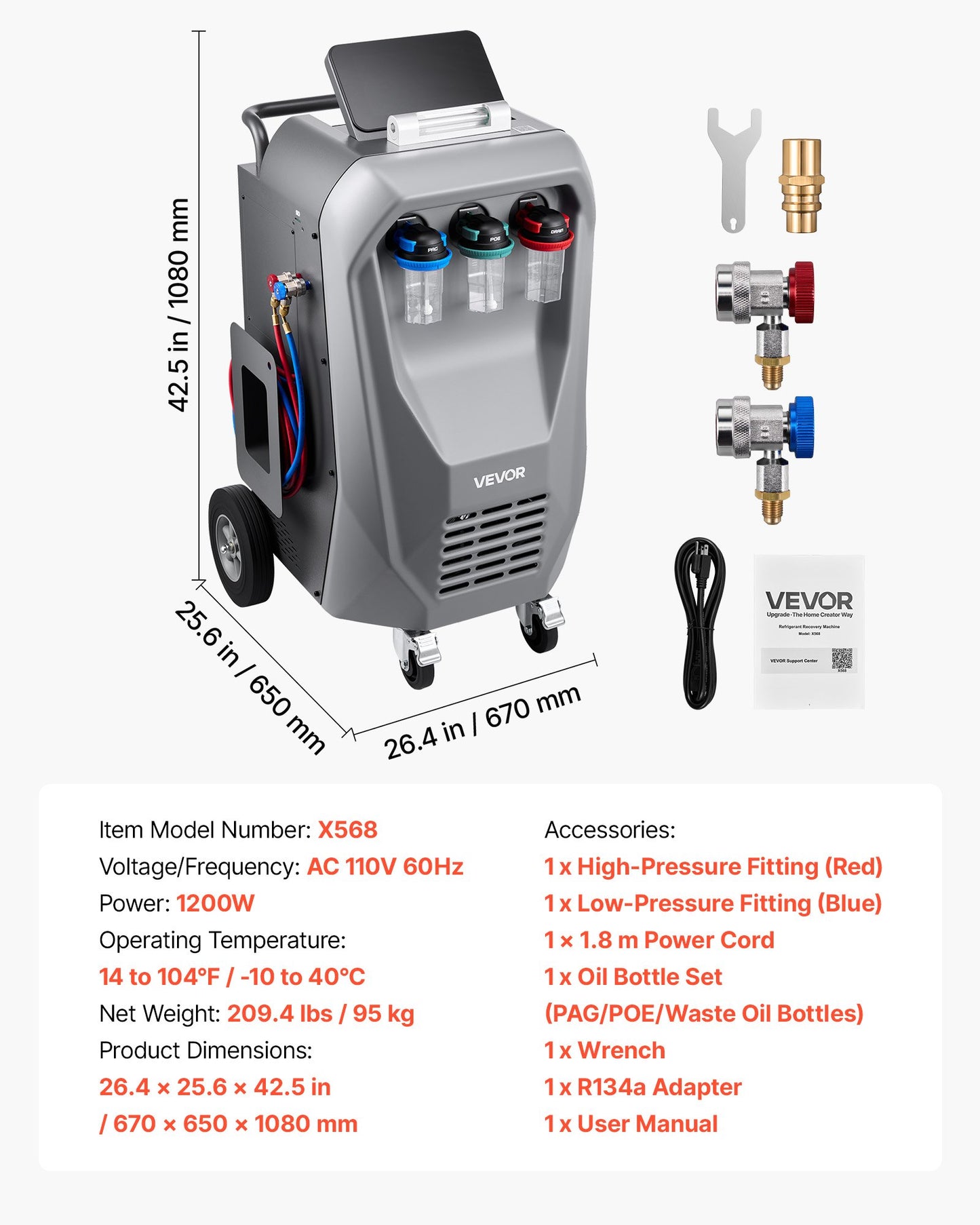 Automatic Refrigerant Recovery Machine for R134a with 98.5% Accuracy - 10.1-Inch Touch Screen for Automotive A/C Service