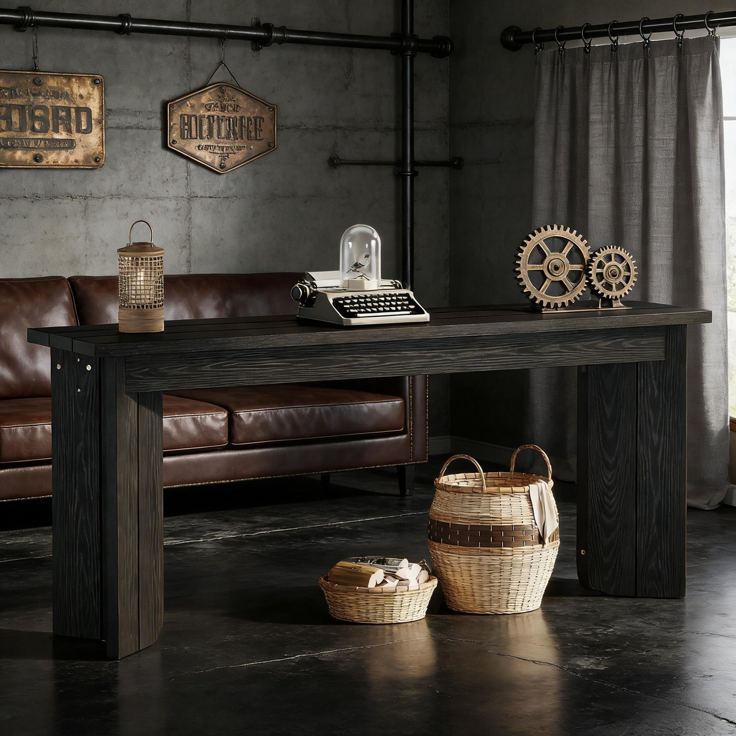 Rustic Console Table - Farmhouse Entryway Sofa Table - Black