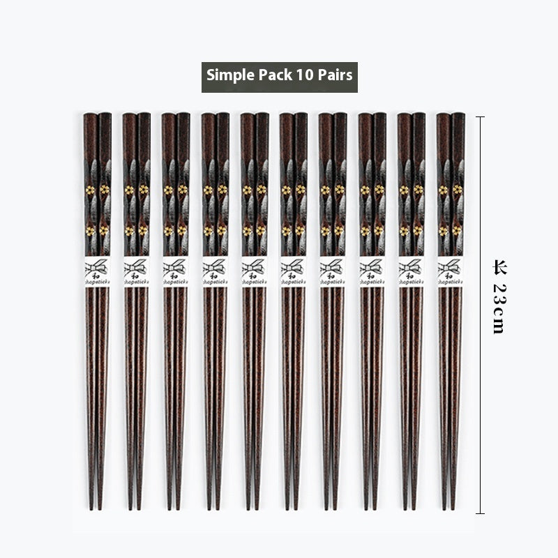 Solid Wood Chopsticks Set - Creative Golden Flower Retro Non-Slip Kitchenware